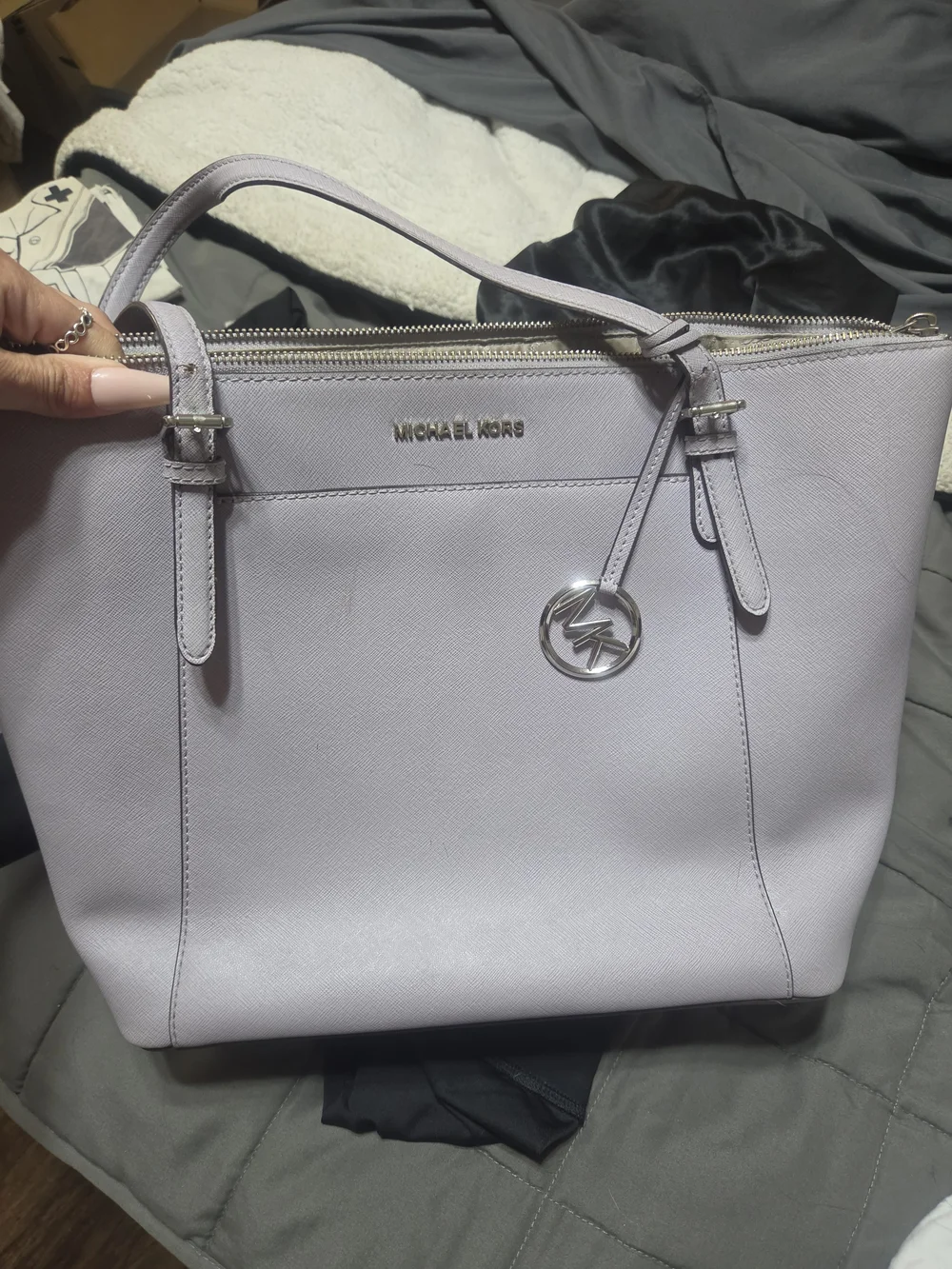 Michael Kors Lavender  Leather Tote with Silver MK Charm